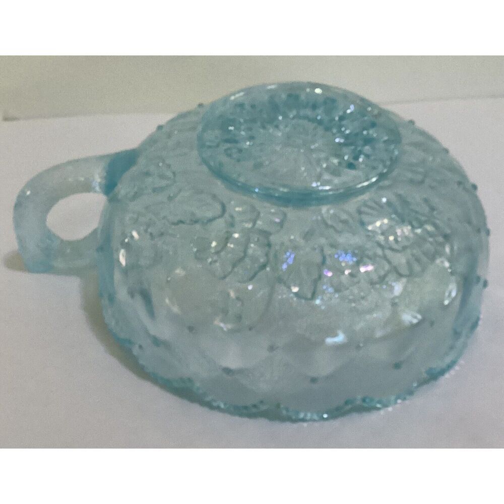 Vintage Imperial Aquamarine Blue Carnival Glass Candy Nut Bowl with Handle - Picture 5 of 7